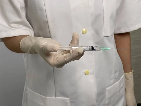 Nurse Holding Syringe Covid Vaccine — Stok fotoğraf