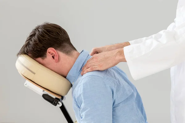 Business Man Having Back Massage Office — Stock Photo, Image