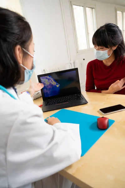 Asian Woman Breast Cancer Gynecological Consultation — Stockfoto