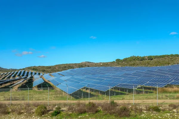 Solar Panel Park Line Europe Alternative Electricity Production — Zdjęcie stockowe