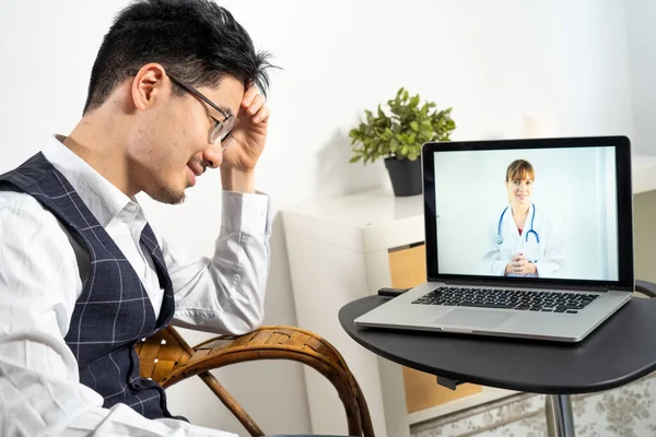 Female Doctor Remote Consultation Depressed Year Old Patient — Stockfoto