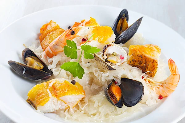 Seafood Sauerkraut Close View — Stock Photo, Image