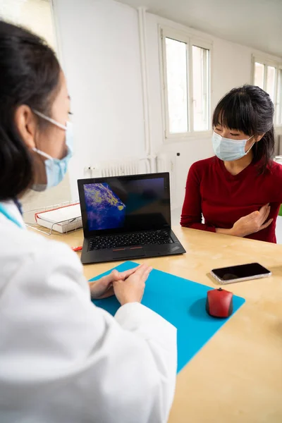 Asian Woman Breast Cancer Gynecological Consultation — Stockfoto