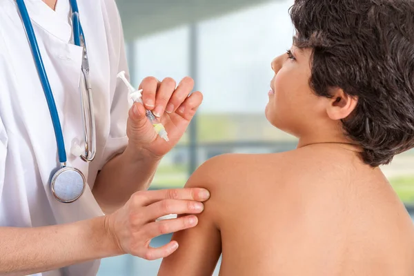 Vaccinating Boy Close — Zdjęcie stockowe