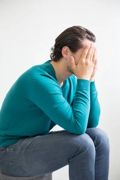 Depressed Man Studio Background — Stock Photo, Image