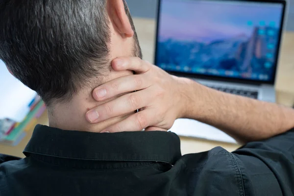 Man His Desk Neck Pain — Stock Photo, Image