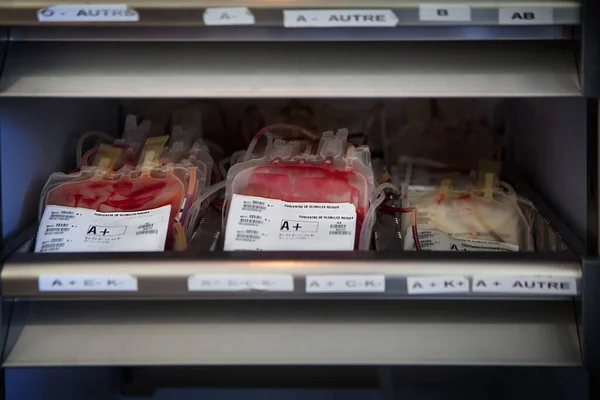 Blood Depot Stores Distributes Bags Blood Platelets Intended Hospital Patients — Stock Photo, Image