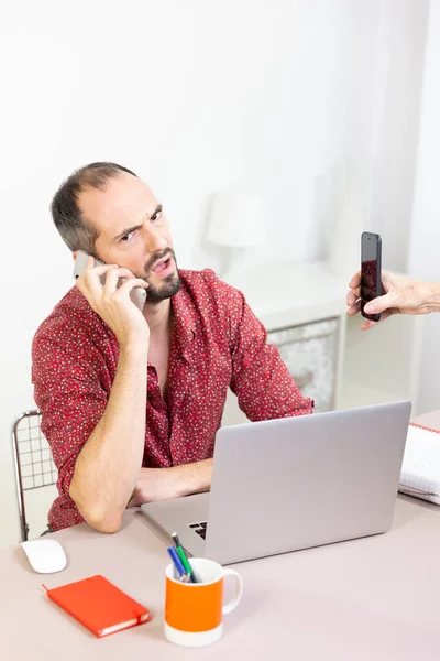 Worked Man Two Cell Phones — Stock Photo, Image