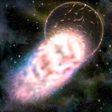 Moon (formation) stage 2: the nuclei of the two planets merge.