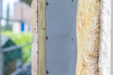 House and insulation detail. Building insulation exterior,