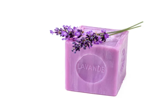 Close Organic Lavender Soaps Lavender Isolated White Background — Stock Fotó
