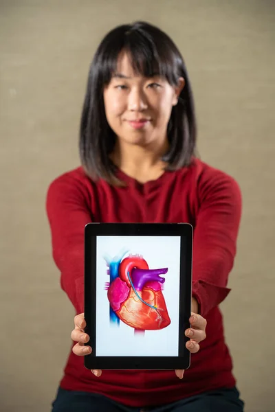 Woman Holding Screen Heart — ストック写真