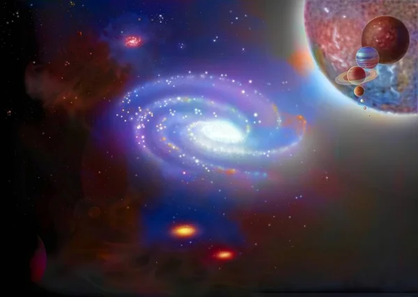 Milky Way Center Scale Different Stars Red Dwarf Sun Right — Foto de Stock