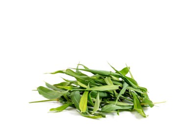 Bamboo, close up of a pile of bamboo leaves isolated on white background.