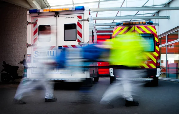 Arrival at the emergency department of a hospital for the care of a patient.