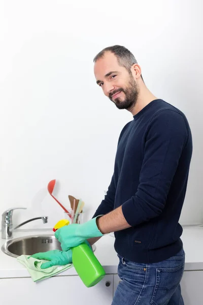 Man Using Cleaning Products Clean — Stock Photo, Image