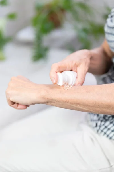 Woman Applying Post Menopause Hormone Gel — Stok fotoğraf