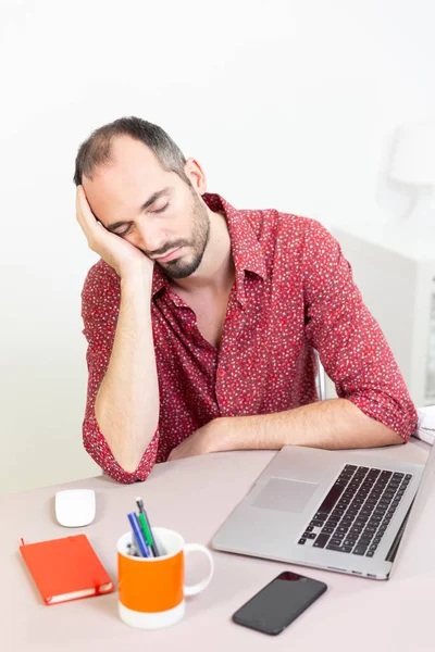 Man His Desk Meditating — Zdjęcie stockowe