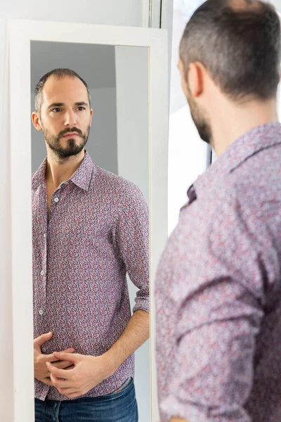 Man Looking Mirror Give Him Self Confidence — Fotografia de Stock