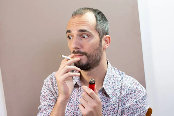 Man Who Tempted Smoke Again Having Given Smoking — Stock Photo, Image