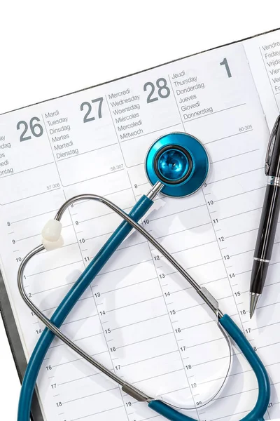 Doctor Appointment Plan Concept Stethoscope Notebook Notes Schedule Flatlay — 스톡 사진