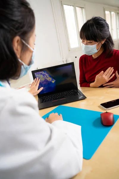 Asian Woman Breast Cancer Gynecological Consultation — Stockfoto