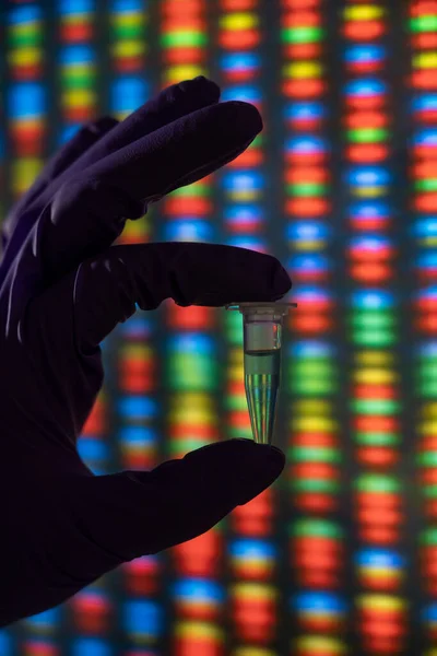 Hand Holding Tube Dna Samples Front Picture Genome — Zdjęcie stockowe