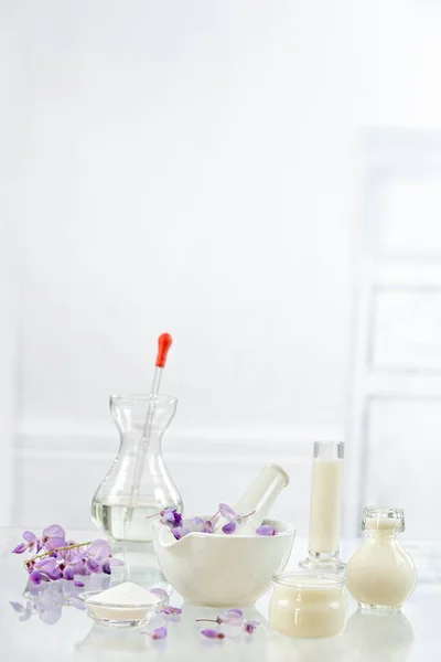 Essential Oil Glycine Powder Rich Amino Acid Glass Bottles — Stock Fotó