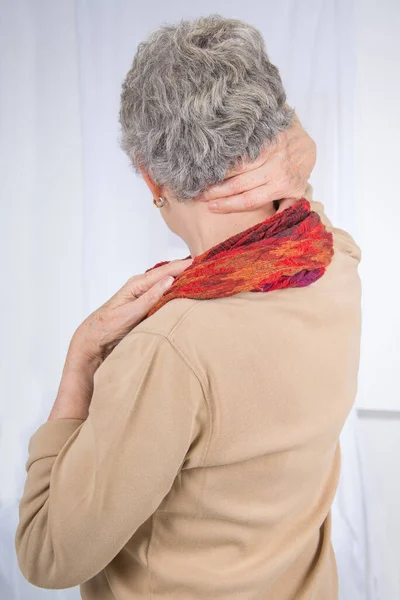 Senior Woman Suffering Cervical Pain — Stock Photo, Image