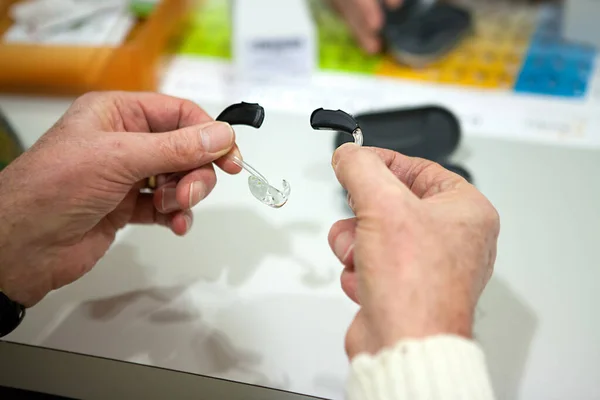 Adjustment Hearing Aids Hearing Care Professional — Fotografia de Stock