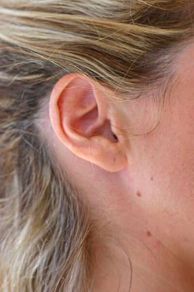 Model ear close-up view