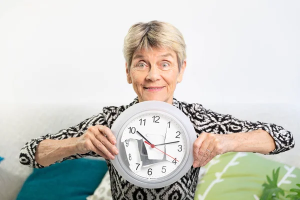 Elderly Woman Clock Worn Time — Foto de Stock