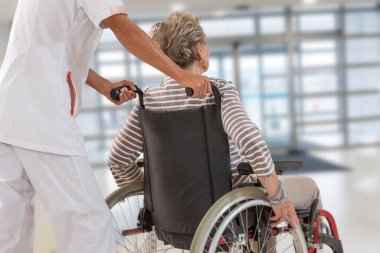Senior woman and auxiliary nurse.