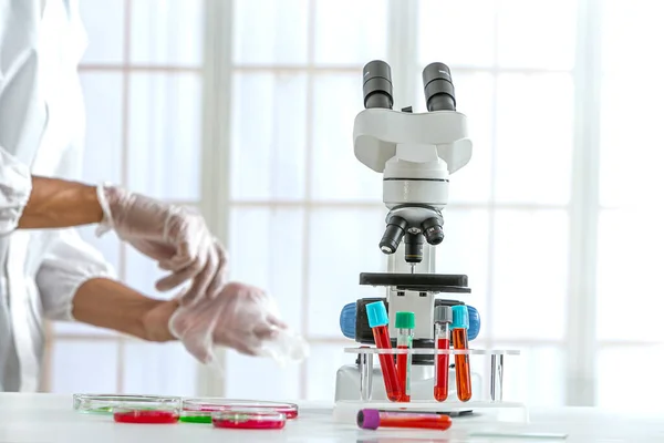 Electron Microscope Test Tubes Containing Blood Laboratory — Foto de Stock