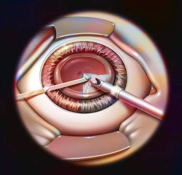Eye Cataract Phacoemulsification Step Consists Breaking Lens Probe — Zdjęcie stockowe