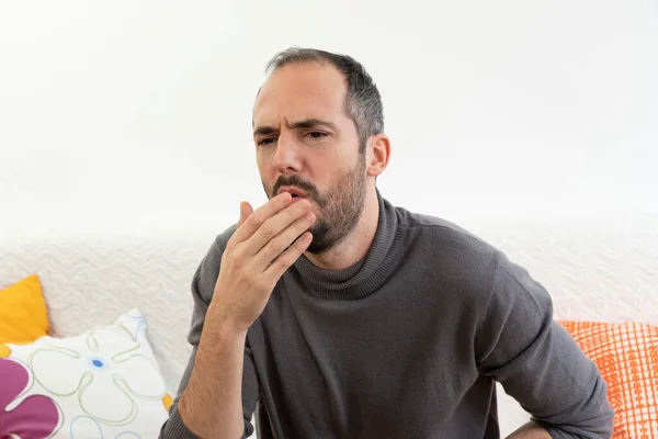 Man Putting His Hand His Mouth Cough — Stockfoto