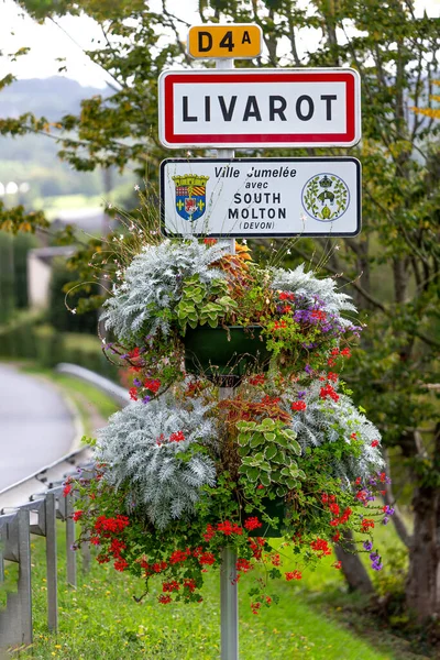 Close Sign Entrance Town Livarot Known Its Cheese — Foto Stock