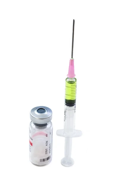 Syringe Placed Medicine Bottle — Fotografia de Stock