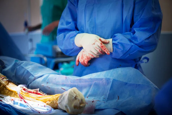 Orthopedic surgery operating room for the removal of external fixations of the tibia.