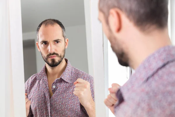 Man Looking Mirror Give Him Self Confidence — Fotografia de Stock