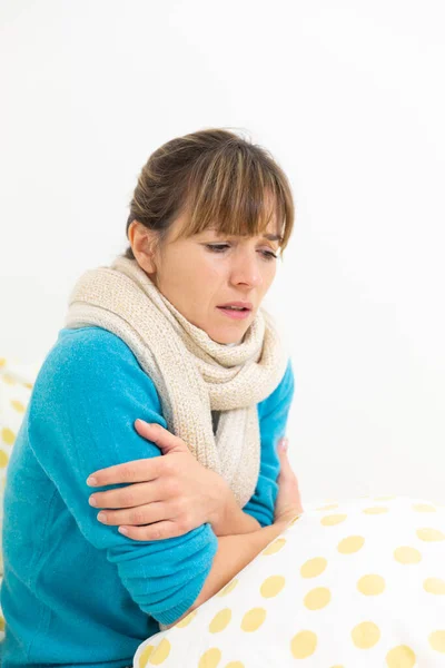 Young Woman Bed Suffering Flu Condition — Stock Photo, Image