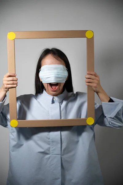 Masked Angry Asian Young Woman — ストック写真