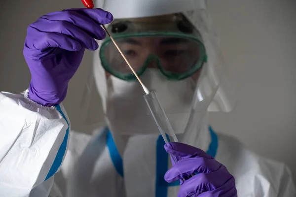 Man Protective Suit Covid Pandemic Pcr Test — Stock Photo, Image