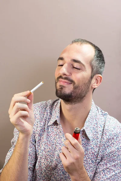 Man Who Tempted Smoke Again Having Given Smoking — Stock Photo, Image