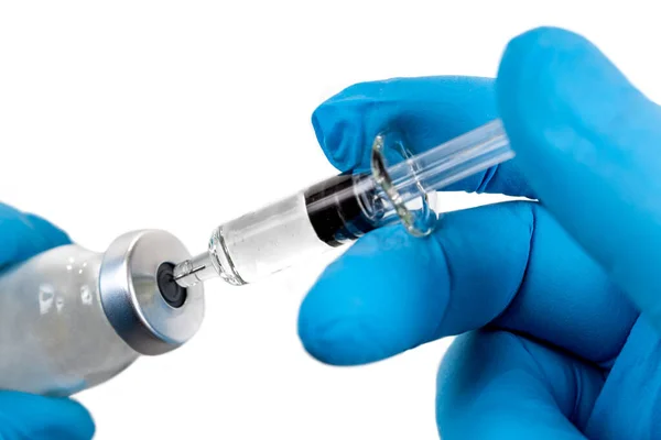 Close Preparing Filling Vaccine Syringe — Stok fotoğraf