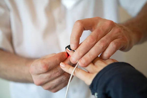 Pulse Oximeter Measurement Polysomnography Full Night Sleep Analysis Sleep Disorders — Stockfoto