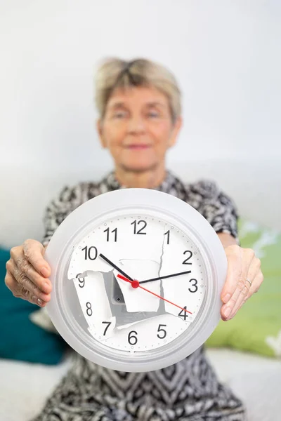 Elderly Woman Clock Worn Time — Stockfoto