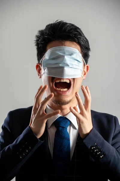 Screaming Man Wearing Mask His Eyes — Foto de Stock