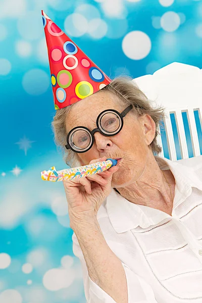 Senior Woman Partying Happily — Photo