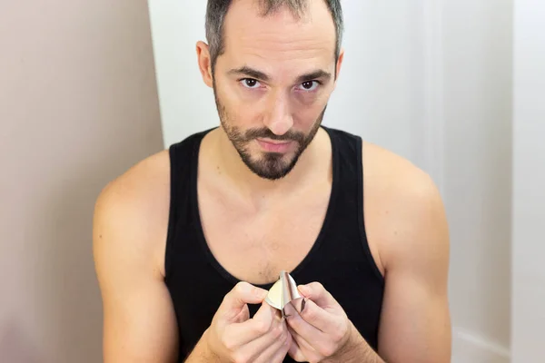 Man Putting Nicotine Patch — Stock Photo, Image